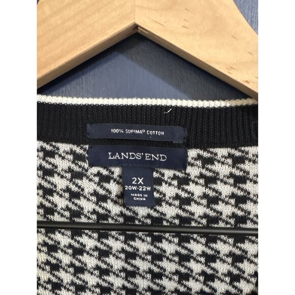 Lands End Womens Houndstooth Cardigan 2X 100% Supima Cotton Black & White Long S - Picture 2 of 4